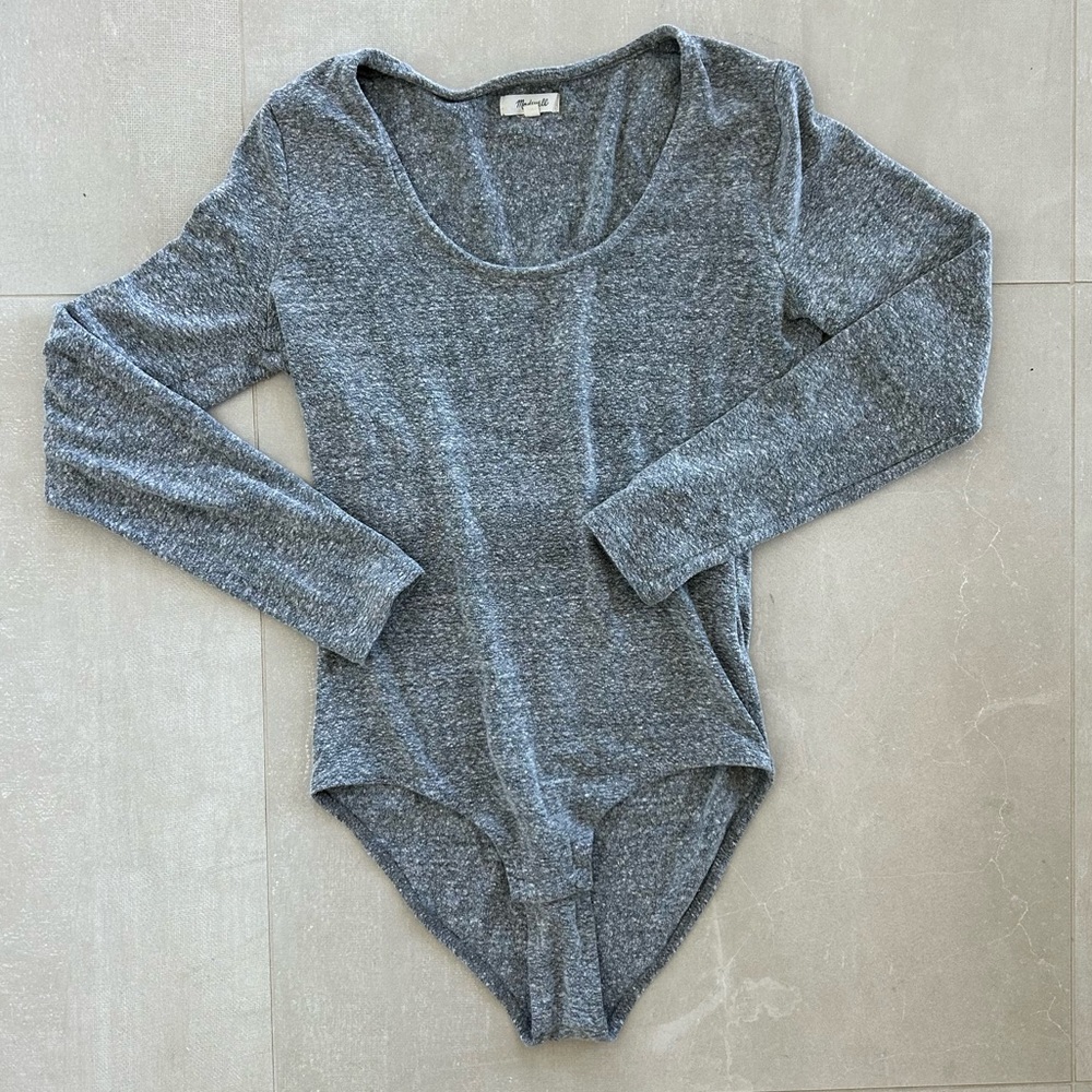 Madewell Grey Long Sleeve Bodysuit L
